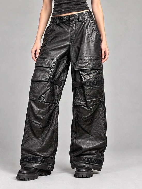 Marithe Francois Girbaud Pants - Marithé François Girbaud Black Leather Cargo Pants Y2K Baggy Size 30